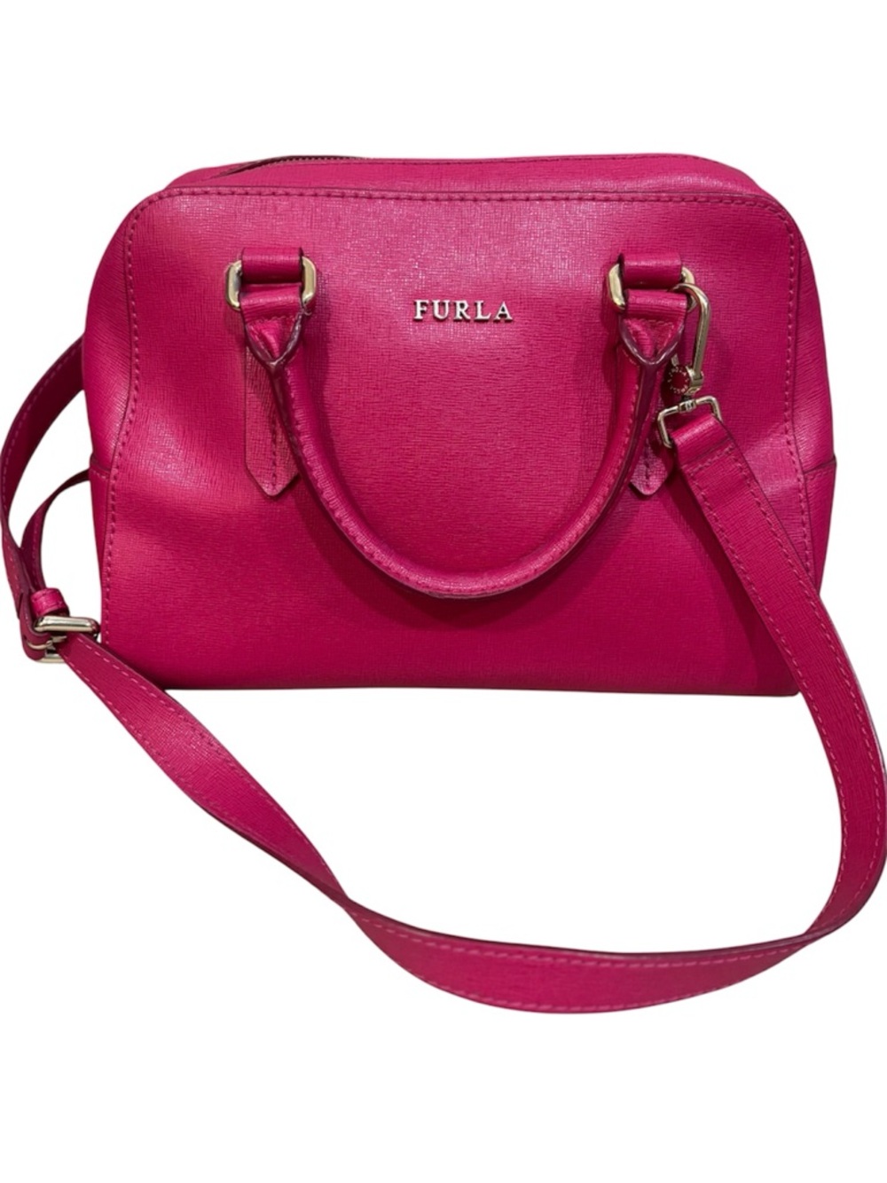 Furla Hot Pink Saffiano Leather Crossbody Satchel